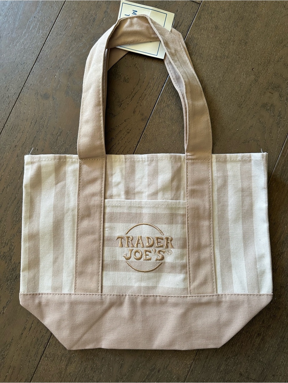 Trader Joe’s Light Khaki and Cream Striped Canvas Mini Tote Bag